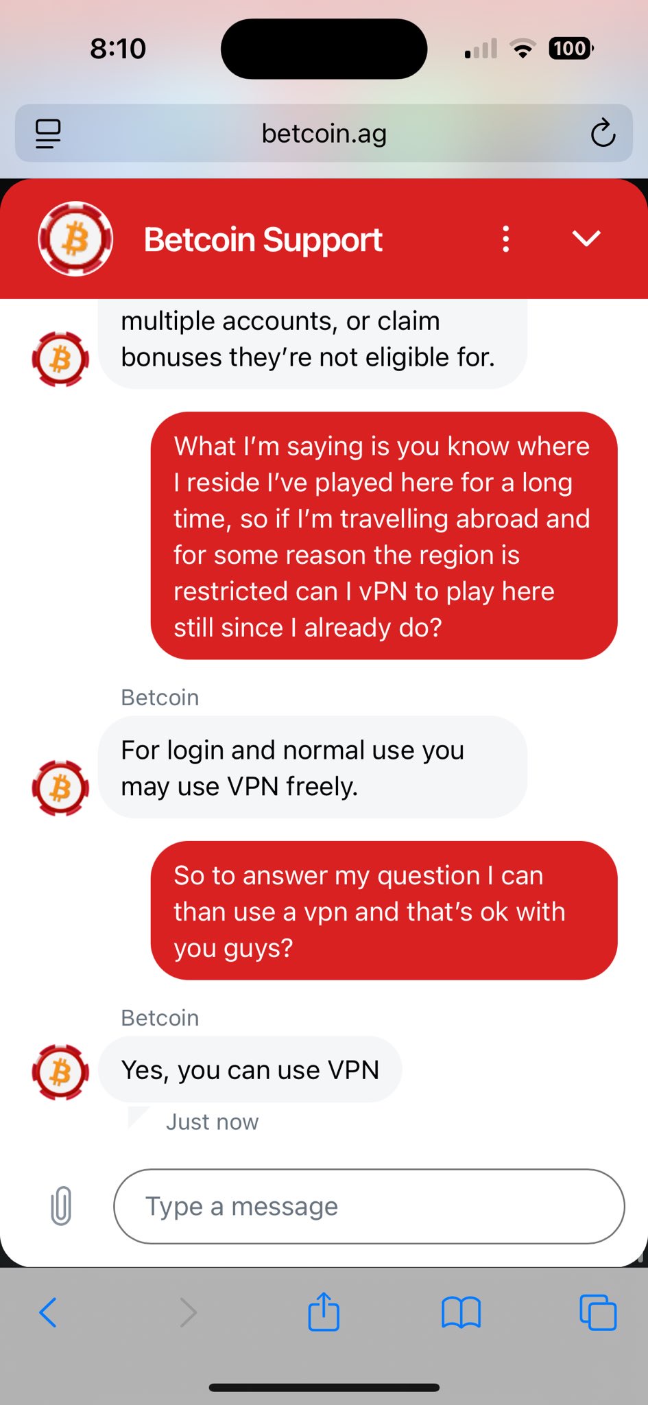Chat evidence showing VPN approval